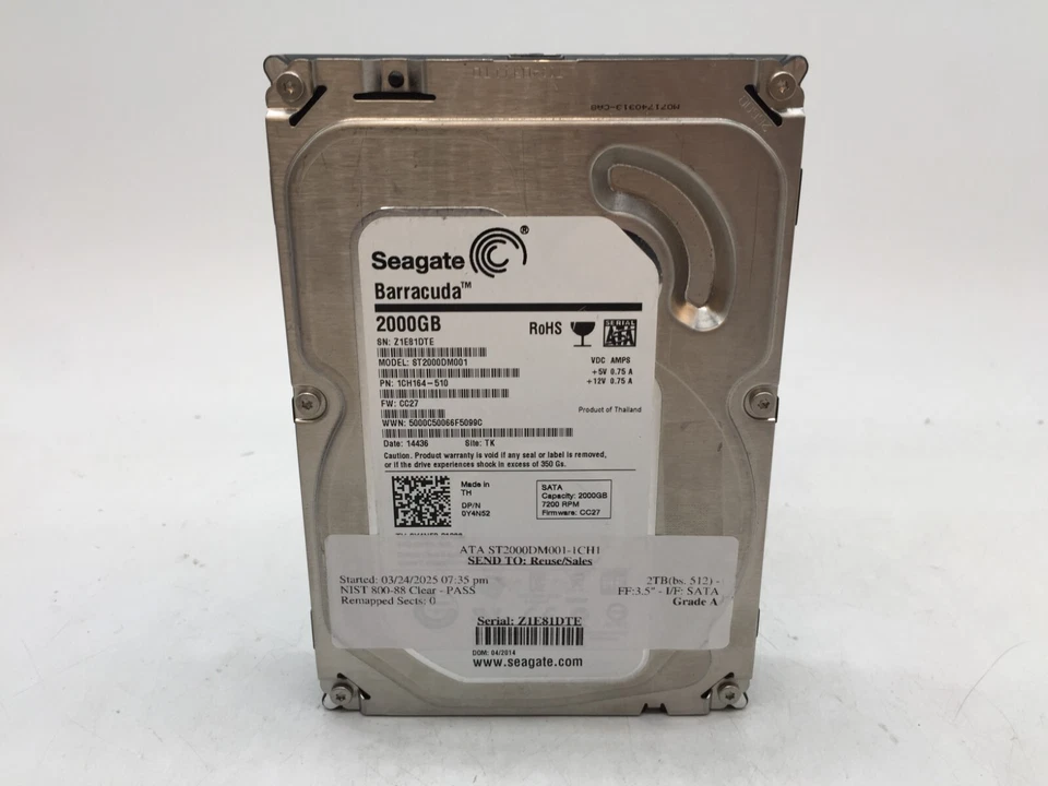 Seagate SATA Barracuda 2TB 3.5" Hard Drive ST2000DM001 GRADE A FREE S/H - Image 1 of 4