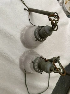 Paar frühe elektrische Leuchte aus Messing mit klarem Schirm - Bild 1 von 8