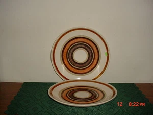 2-PC ROYAL CHINA RETRO "SANTA FE" 10 1/8" DINNER PLATES/GRN-BRN-TAN/STONEWARE! - Picture 1 of 6