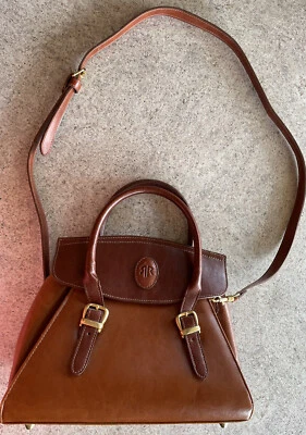 复古 Rina Rich 钱包收纳皮革棕色带 2 个手柄/肩带 二手状况完好 — 第 1/4 张图片