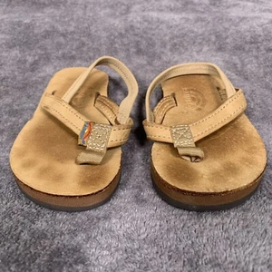 Rainbow Sandals Shoes Kids 5-6 Brown Slingback Flip Flop Ankle Strap Comfort - Picture 1 of 14