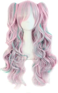 MapofBeauty Multi-color Lolita Long Curly Clip on Ponytails Cosplay Wig (Pink/B - Picture 1 of 7