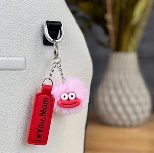 Pink Personalized Customized Leather Keychain Engraving Smile keyring Furry toy - Picture 1 of 38