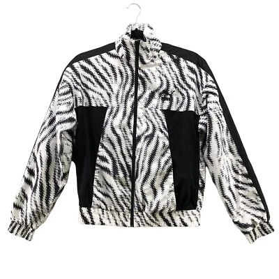 Chaqueta cortavientos Puma para mujer XS bombardero cuello falso estampado de cebra blanca negra pista Foto 1 de 4