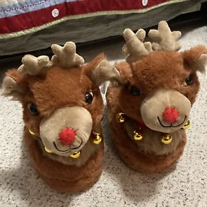AE American Eagle Rudolph the Red Nosed Reindeer Faux Fur Character SLIPPERS S/M - Picture 1 of 9