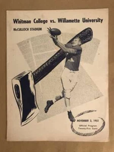 WHITMAN WILLAMETTE UNIV COLLEGE FOOTBALL PROGRAMM - 1951 - EX - Bild 1 von 1