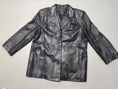 Chaqueta Blazer Vintage Años 90 Style & Co Cuero Negro Botón Frontal XL Chaqueta Papá Foto 1 de 4