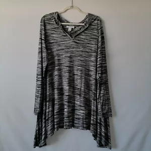 NWT Motherhood Maternity Womens Black Striped V-Neck Pullover Hoodie Size 1X - Picture 1 of 7