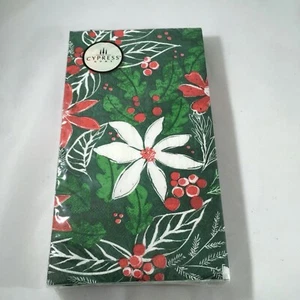 Cypress Home Green Holly Poinsettia Guest Towels Buffet Napkins 15 Count - Picture 1 of 3