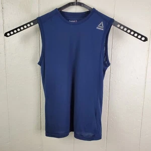 Reebok Tank Top Men Small Blue Crew Neck Sleeveless Logo Stretch Pullover Casual - Picture 1 of 14