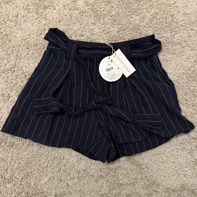 Moon River Striped Loose Fit Linen Shorts Half Zip Front Tied Women’s Small NWT - Image 1 of 4