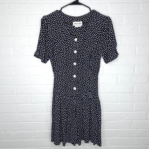 Vintage 90's Byer Too! Black White Polka Dot Drop Waist Button Up Mini Dress 9 - Picture 1 of 8
