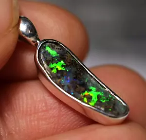 Australian Natural Queensland Solid Boulder Opal Silver 925 Pendant Hallmarked - Picture 1 of 7
