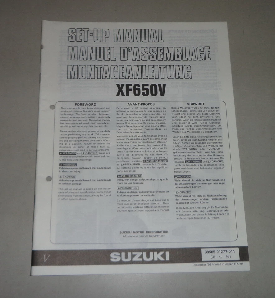Montageanleitung / Set Up Manual Suzuki XF 650 Stand 12/1996 - Bild 1 von 1