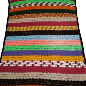  Handmade Crochet Throw Blanket Afghan 36 x 60 Rainbow Striped Vintage - Picture 1 of 5