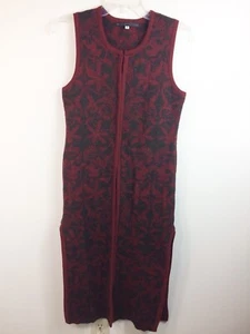 Peruvian Connection S Art To Wear Duster Maxi Vest Baby Alpaca Wool Red Black - Picture 1 of 13