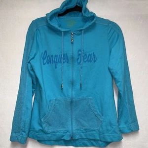Made For Life Women’s Zip Up Hoodie Long Sleeve Teal Conquer Fear Size Small - Picture 1 of 4