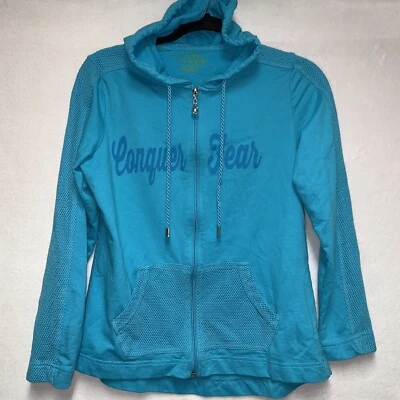 Made For Life Women’s Zip Up Hoodie Long Sleeve Teal Conquer Fear Size Small - Image 1 of 4