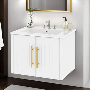 Combo de lavabo de baño pequeño montado en la pared de 24" con 2 puertas - Imagen 1 de 13