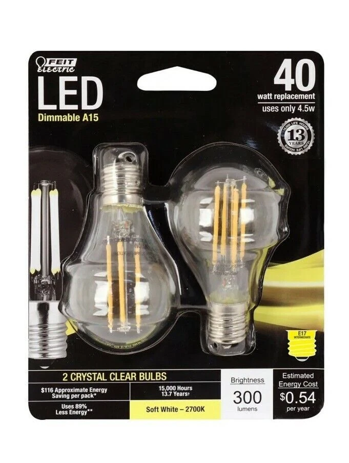 Feit Performance A15 E17  LED Bulb Soft White 40 Watt Equivalence 2 pk - Image 1 of 1