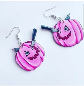 Alternative Horror Halloween HAKEN Ohrringe rosa Kürbis MODESCHMUCK - Bild 1 von 1