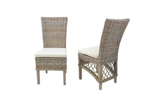 2 x Rattanstuhl naturgrau mit Kissen Kubu-Rattan Rattansessel Esszimmerstuhl - Bild 1 von 4