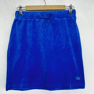 Juicy Couture Samt Mini Shirt blau sportlich Tennis Y2K Velour Kordelzug Small - Bild 1 von 10