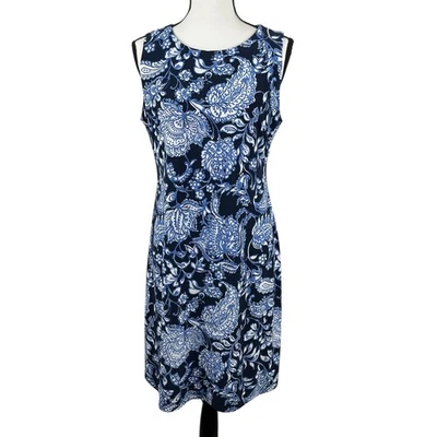 Vestido de mujer Tommy Hilfiger talla 10 azul floral paisley sin mangas hasta la rodilla Foto 1 de 4