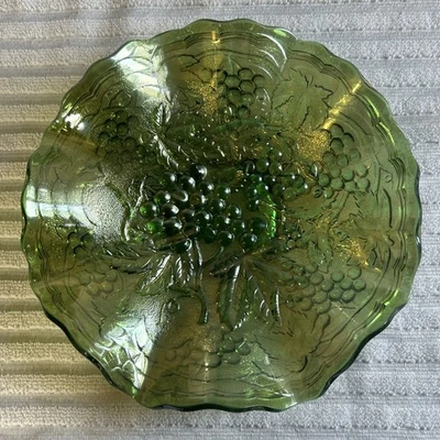 Imperial Carnival Glass "Imperial Grape" Pattern Green Low Ruffled Bowl - Image 1 of 4