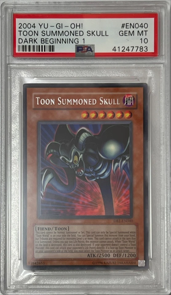 2004 Yu-Gi-Oh! PSA 10 GEM-MT 'Toon Summoned Skull' DB1-EN040 SILVER LETTER RARE - Image 1 of 4