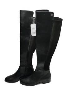 Michael Kors Bromley Bota Plana Sobre la Rodilla Talla 5M Cuero Negro Elastizado Cremallera NUEVA - Imagen 1 de 14