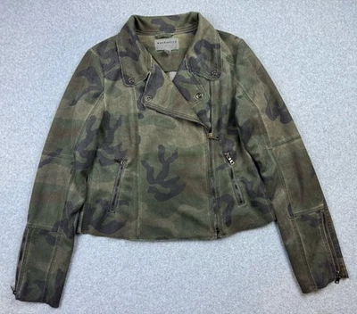 Jaqueta de Moto Anthropologie Marrakech Feminina Pequena Verde Camurça Artificial Camuflagem - Imagem 1 de 4