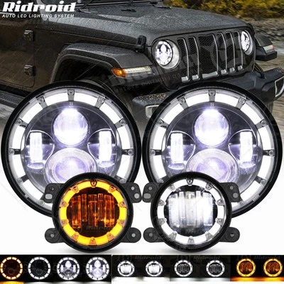 Par de faros LED de 7 pulgadas alto/bajo DRL +4" kit de faros antiniebla para Jeep Wrangler JK Foto 1 de 4