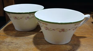 Vintage Weimer Germany Porcelain Teacups-Set of 2-Floral Border w/Green Band Rim - Picture 1 of 8