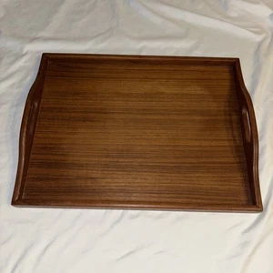 Vintage gutes Holz Mid Century Teak Holz Serviertablett mit Griffen 16,5" x13"x1" - Bild 1 von 17