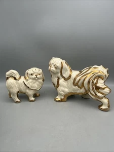 Pekingese Gold Glanz Figuren Bone China Set Up Two - Bild 1 von 13