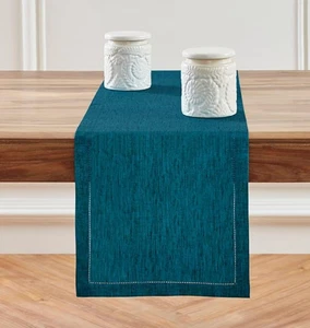 Corredor de mesa SOLIMO Athena azul verdoso 100 % lino 48" cambray - Imagen 1 de 6