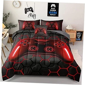 5 Pieces Gaming Bedding Set Twin Size for Boys Gamer Comforter Set for Boys - Picture 1 of 7