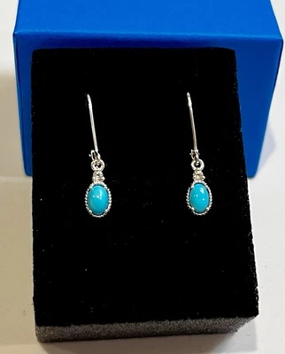 Висячие серьги из чистого серебра с голубой бирюзой и родием - Изображение 1 из 4