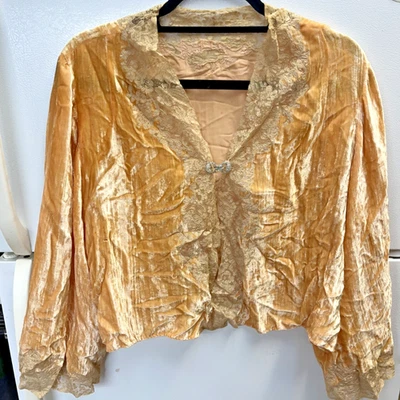 jaqueta social antiga veludo esmagado art déco tangerina renda rosada capa vintage - Imagem 1 de 4