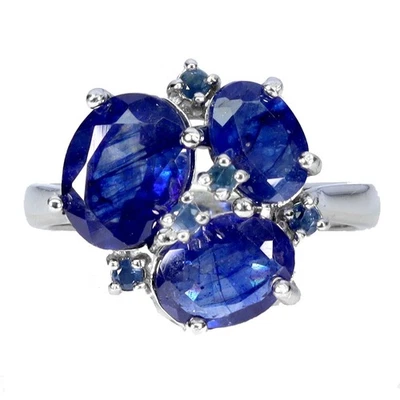 925 Sterling Silver Ring Oval Sapphire 9x7mm Natural Gemstone Jewelry Size 7 - Image 1 of 4