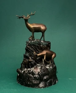 Statua in bronzo vintage 1994 Daniel Parker famiglia cervi firmata - Foto 1 di 9