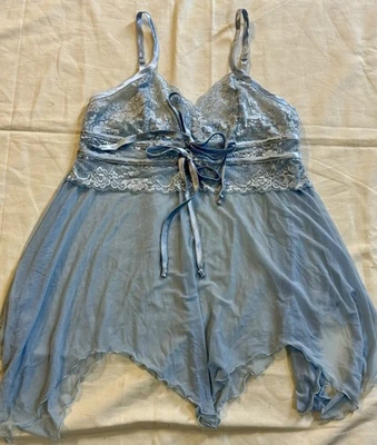 Babydoll Frederick’s of Hollywood Azul Encaje L Grande Lencería Transparente Romántica Y2K Foto 1 de 4