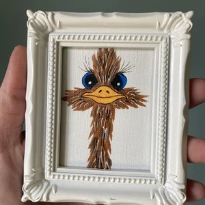 Lustiger Strauß, süß, Miniatur, klein, Humor, 3/4 Gemälde auf Papier, gerahmt, lustig - Bild 1 von 5