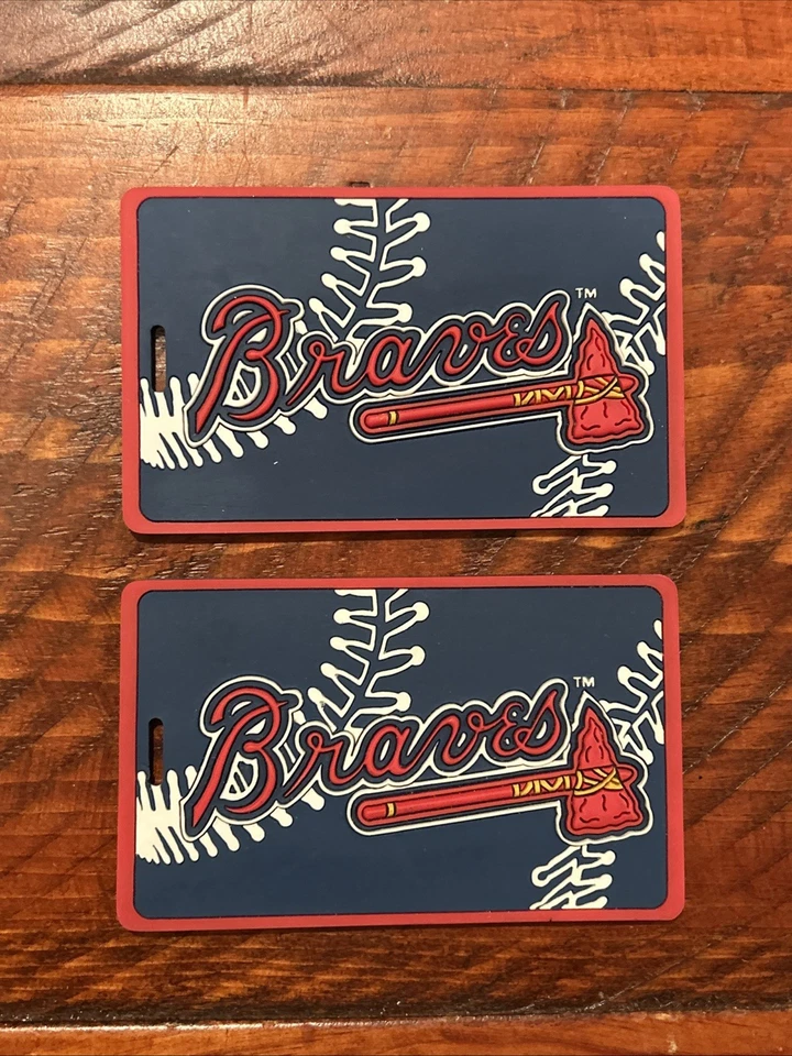 Vintage 90s Atlanta Braves Baseball Luggage Tag MLB Merchandise Nice Set Of 2 - Image 1 of 3