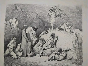 Grabado antiguo 1868 Gustave Dore Dante's Inferno 14,5 x 11" gótico p57 - Imagen 1 de 3