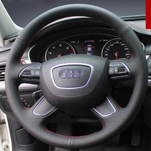 For Audi A6l 2013 DIY Hand-stitched Car Steering Wheel Cover Black Hole Leather - Picture 1 of 6