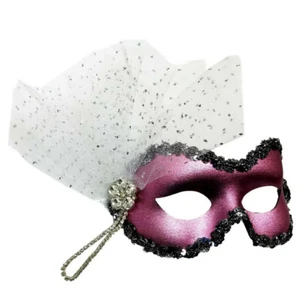Noelle Pink White Glitter Crystal Masquerade Mardi Gras Prom Mask - Picture 1 of 4