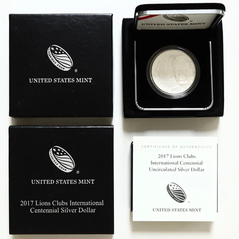 2017 P Lions Club Centennial BU Commem 90% Silver Dollar OGP & COA Cover
