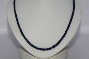 $1,100 64.00CT NATURAL RONDELLE CUT BURMA SAPPHIRE STRAND NECKLACE .925 SILVER - Picture 1 of 7